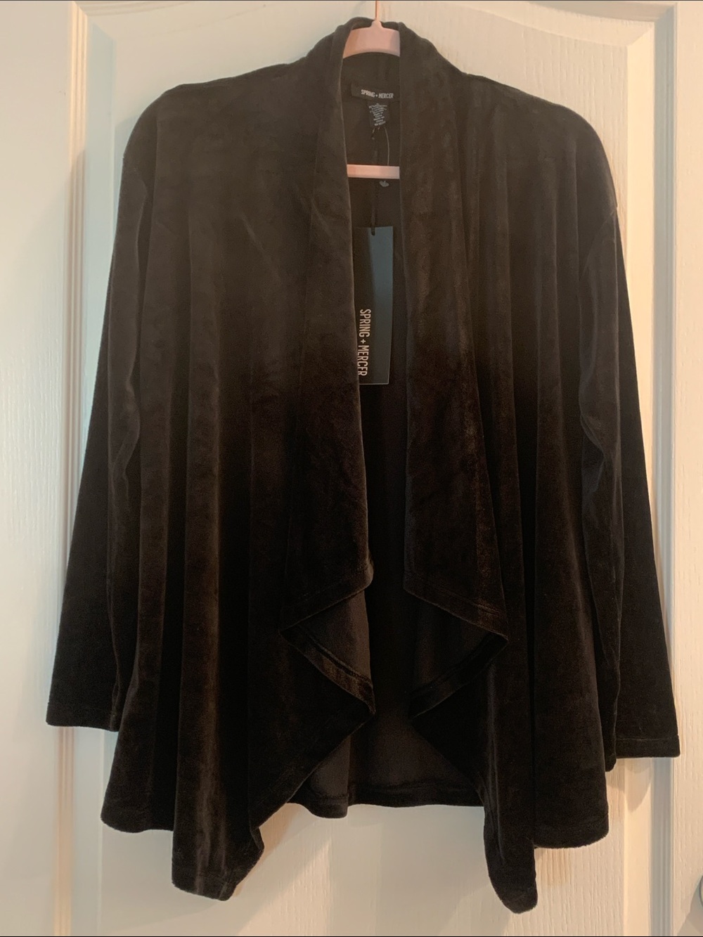 NWT Black Velvet Draped Open-Front Jacket Size S